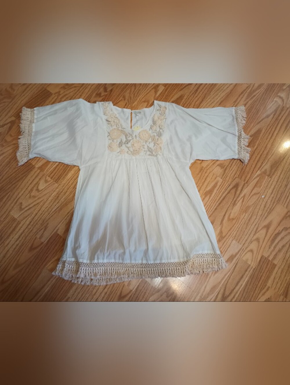 NWT Velzera Cotton & Crochet Mini Dress. Boho. Cream. Women's 1X